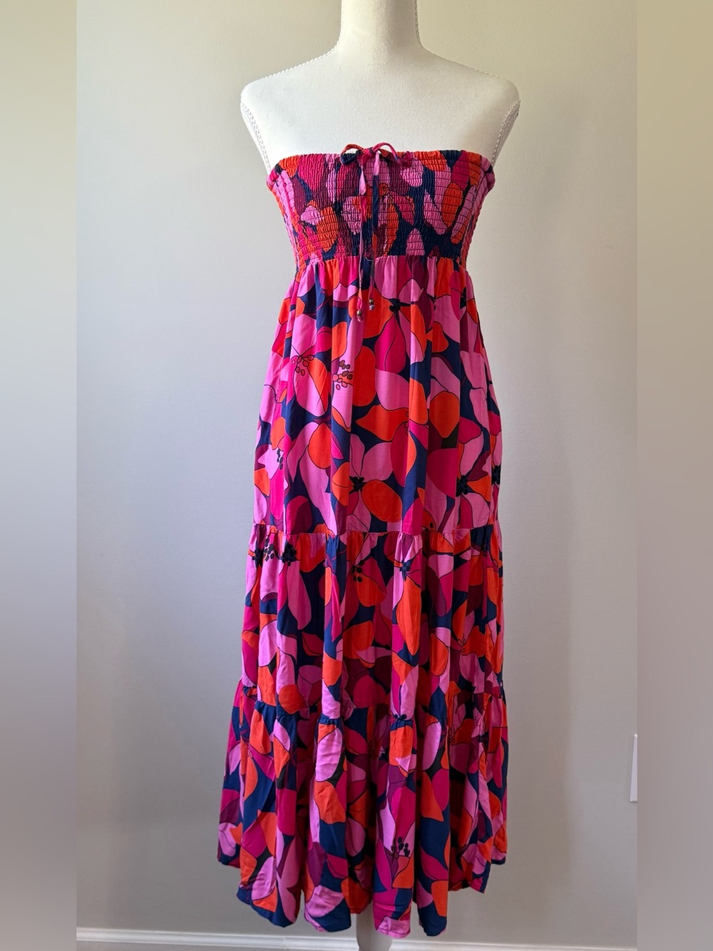 Able The Label Colorful Floral Strapless Midi Dress